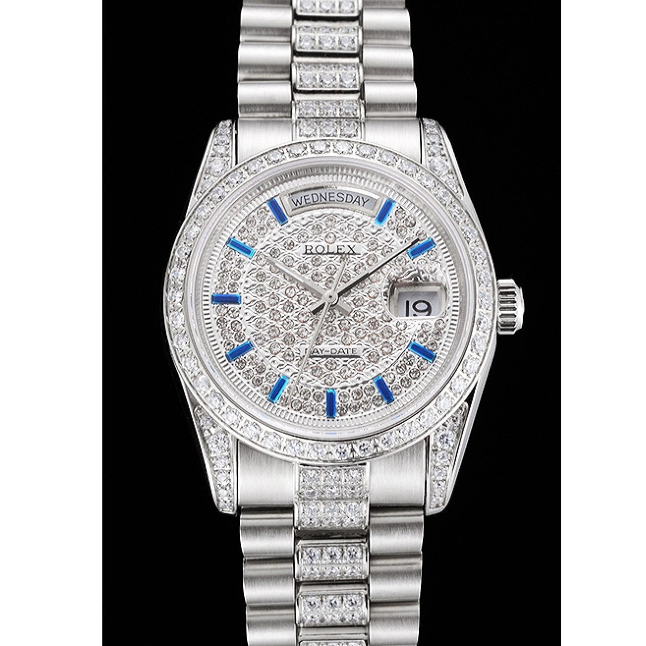 Aaa replica watch Bracelet Day Rolex Bezel Swiss And Dial Pave Stainless Diamond Date Steel And 0702
